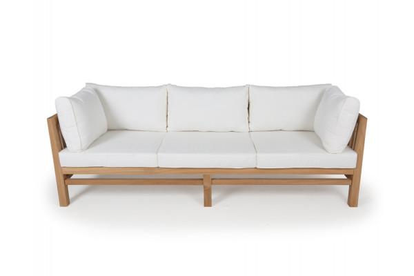 Colorado Teak Sofa i naturteak med vandafvisende hynder på terrasse