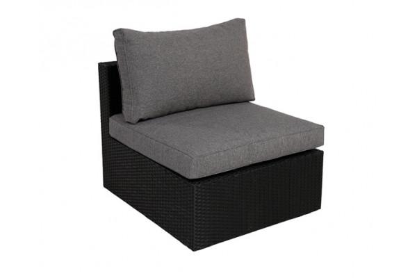 Sala mellemmodul i sort flettet polyrattan med grå hynder