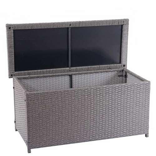 Grå polyrattan hyndeboks på 320 liter, basismodel på 63x135x52 centimeter