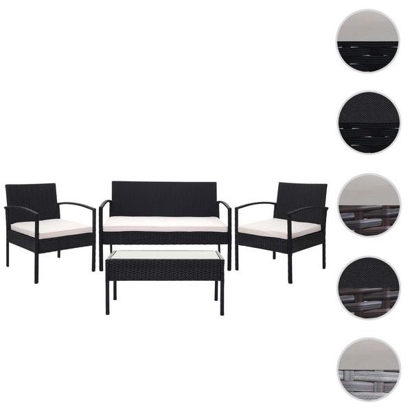 Sort polyrattan loungesæt med 2-personers sofa, to stole og bord